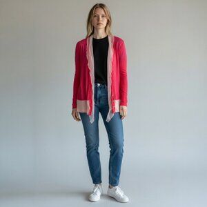 Komarov Women's Coral White Crinkle Long Sleeve Open Cardigan Topper Ruffle Size